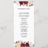 Burgundy Red Marsa Floral Rustic Boho Programmkart Programm (Rückseite)
