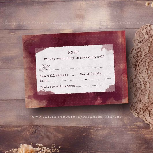 Burgundy Red Marsala Boho Rustikale Weinberg Hochz RSVP Karte