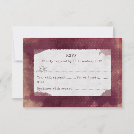 Burgundy Red Marsala Boho Rustikale Weinberg Hochz RSVP Karte (Vorderseite)
