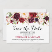 Burgundy Red Marsala Floral Boho Save the Date (Vorderseite)