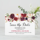 Burgundy Red Marsala Floral Boho Save the Date (Stehend Vorderseite)