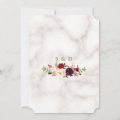 Burgundy Red Marsala Floral Gold Marmor Hochzeit Einladung (Rückseite)