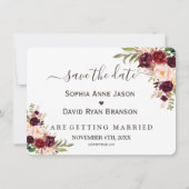 Burgundy Red Marsala Floral Gold Wedding Save The Date (Rückseite)