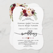 Burgundy Red Marsala Floral Handwriting Wedding Einladung (Vorne/Hinten)