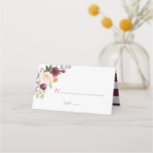 Burgundy Red Marsala Floral Platzkarten (Vorderseite)