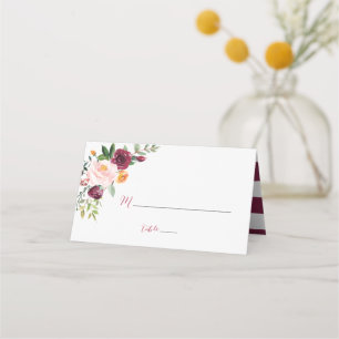 Burgundy Red Marsala Floral Platzkarten