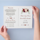 Burgundy Red Marsala Floral Wedding Program Flyer (Hand)