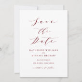 Burgundy Red Minimalistisch Dainty Script Save The Date (Vorderseite)
