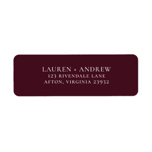 Burgundy Red Minimalistisch Return Address Label (Vorne)