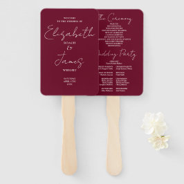 Burgundy Red Minimalistisch Script Wedding Program Fächer