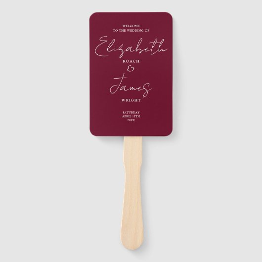 Burgundy Red Minimalistisch Script Wedding Program Fächer (Vorderseite)