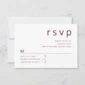 Burgundy Red Minimalistisch Typografy Wedding RSVP Karte (Vorderseite)