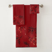 Burgundy Red Mistletoe Branches Badhandtuch Set (Insitu)