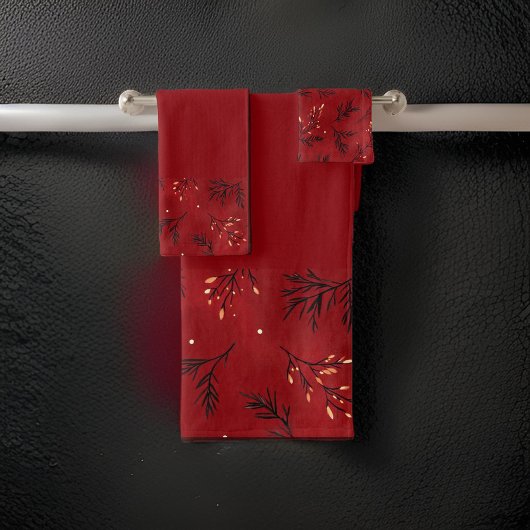 Burgundy Red Mistletoe Branches Badhandtuch Set