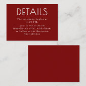 Burgundy Red Modern Minimalist Wedding Details Begleitkarte (Vorne/Hinten)
