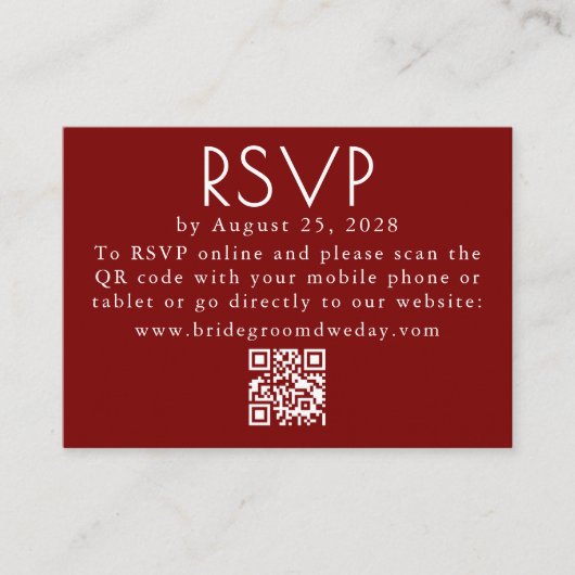 Burgundy Red Modern Minimalist Wedding QR RSVP Begleitkarte (Vorderseite)