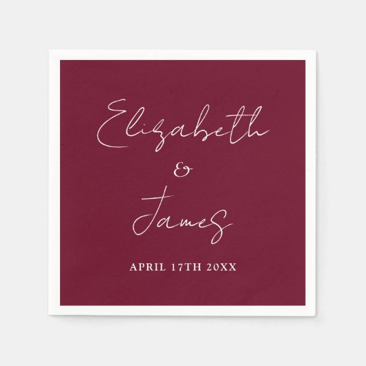 Burgundy Red Modern Minimalistische Script Wedding Serviette (Vorderseite)