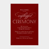 Burgundy Red Modern Script Unplugged Ceremony  Acrylschild (Vorderseite)