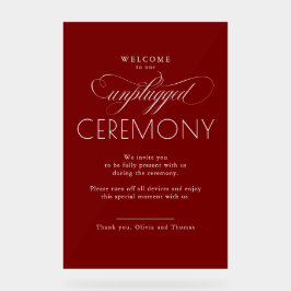 Burgundy Red Modern Script Unplugged Ceremony  Acrylschild