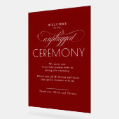 Burgundy Red Modern Script Unplugged Ceremony  Acrylschild (Winkel)