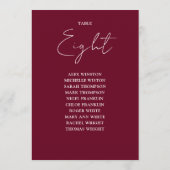 Burgundy Red Modern Seating Chart Tischnummer (Rückseite)