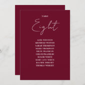 Burgundy Red Modern Seating Chart Tischnummer (Vorne/Hinten)