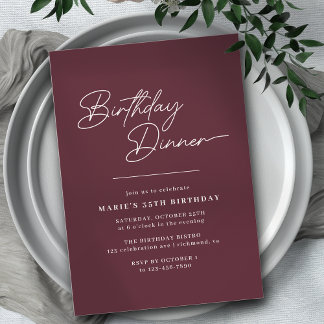 Burgundy Red Modern Simple Maroon Birthday Dinner Einladung