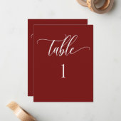 Burgundy Red, Moderne Minimalistische Tischnummer (Vorderseite/Rückseite Beispiel)