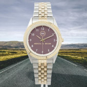 Burgundy Red Monogram Couple Custom Names Armbanduhr