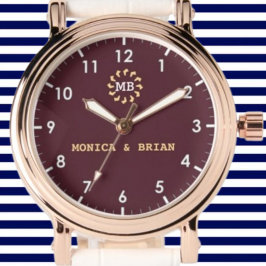 Burgundy Red Monogram couple names Armbanduhr