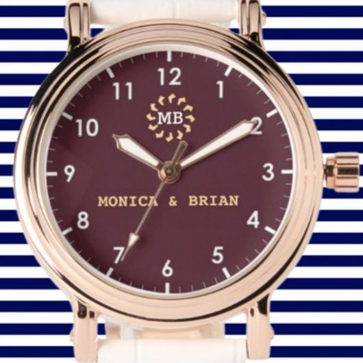 Burgundy Red Monogram couple names Armbanduhr