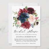 Burgundy Red Navy Blue Floral Brautparty Einladung (Vorderseite)