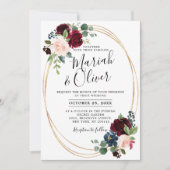 Burgundy Red Navy Blue Floral Geometric Wedding Einladung (Vorderseite)