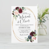 Burgundy Red Navy Blue Floral Geometric Wedding Einladung (Stehend Vorderseite)