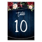 Burgundy Red Navy Blue Floral String Lights Tischnummer (Rückseite)