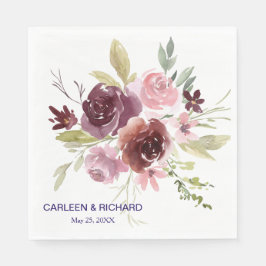 Burgundy Red Navy Blue Floral Wedding Serviette