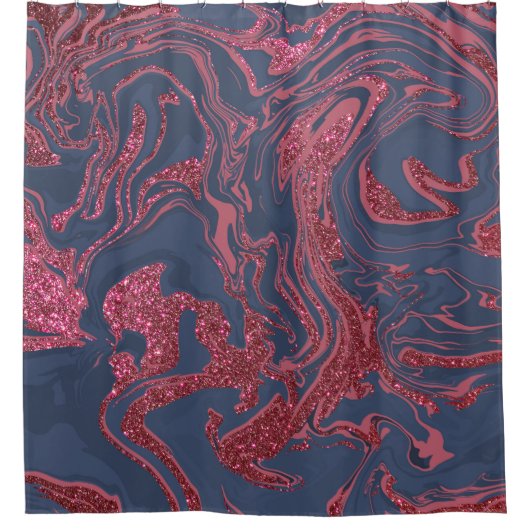 Burgundy Red Navy Blue Glitzer Marmor Duschvorhang (Vorderseite)