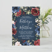 Burgundy Red Navy Blue Gold und Blush Pink Wedding Einladung (Stehend Vorderseite)