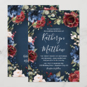 Burgundy Red Navy Blue Gold und Blush Pink Wedding Einladung (Vorne/Hinten)
