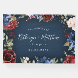 Burgundy Red Navy Blue Gold und Blush Pink Wedding Gästebuch