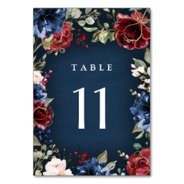 Burgundy Red Navy Blue Gold und Blush Pink Wedding Tischnummer