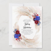 Burgundy Red Navy Blue Pampas Grass Baby Dusche Einladung (Vorderseite)