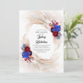 Burgundy Red Navy Blue Pampas Grass Baby Dusche Einladung (Stehend Vorderseite)