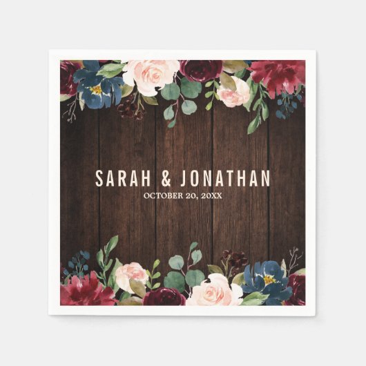 Burgundy Red Navy Blumenpapier Napkin Serviette (Vorderseite)