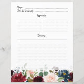 Burgundy Red Navy Blush Brautparty Rezept Karte (Rückseite)