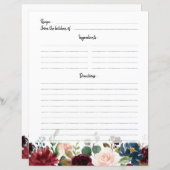 Burgundy Red Navy Blush Brautparty Rezept Karte (Vorne/Hinten)