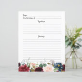 Burgundy Red Navy Blush Brautparty Rezept Karte (Stehend Vorderseite)