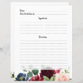 Burgundy Red Navy Blush Brautparty Rezept Karte (Vorne/Hinten)