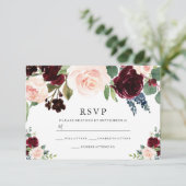 Burgundy Red & Navy Bush Wedding RSVP Karte (Stehend Vorderseite)