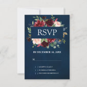 Burgundy Red Navy Floral Boho Wedding RSVP (Vorderseite)